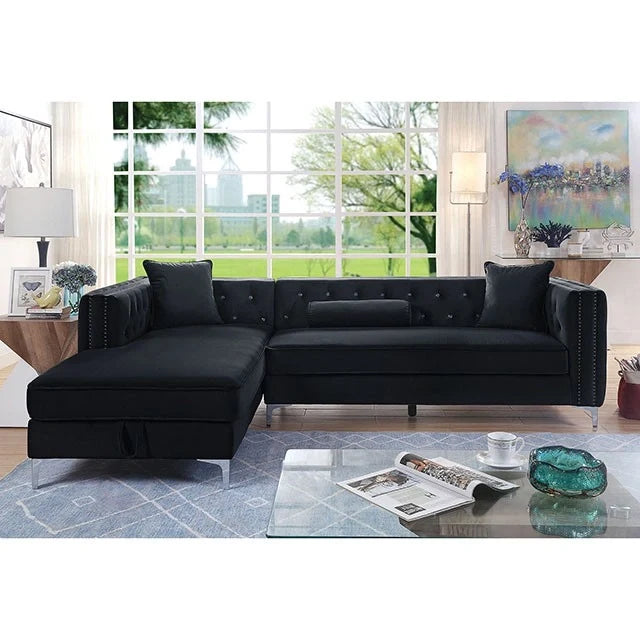Amie Glam Gray & Black Sectional w/Storage